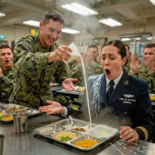 “He Laughed While Throwing Hot Milk on a “Random Officer”—Then the Cafeteria Froze When One Silver Star Caught the Light”… The Navy cafeteria at Harbor Point Training Station was loud in the way young confidence always is—laughter bouncing off steel tables, boots thudding on tile, gossip traveling faster than orders. Seaman Recruit Tyler Briggs sat with two friends near the drink machine, grinning like the whole base belonged to him. “You hear we got a new admiral coming?” one of them said. Brig