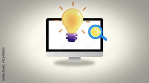 computer with lights on and magnifying glass, suitable for education in finding creative ideas of light through the digital world