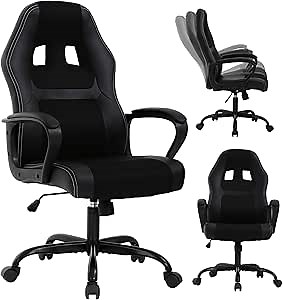 Video Gaming Chair, Ergonomic Office Chair Computer Chair Leather Desk Chair Racing Chair, Comfy Massage Chair, Rolling Chair Silla Gamer Chair Cheap Gaming Chairs for Adults and Kids, Black Chair