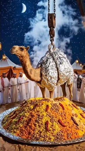 Saudi Arabia’s Luxury Feast: Whole Camel Roast & Traditional Arabian Wedding Food Culture! 🐪🍖#shorts