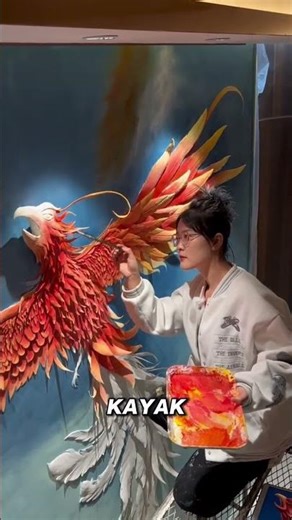 Painting a Phoenix Using Cement & Fire Colors! #shorts
