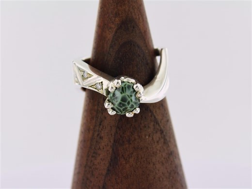 Greenstone Chlorastrolite Diamond Ring: Sterling Silver, Size 7 - Etsy