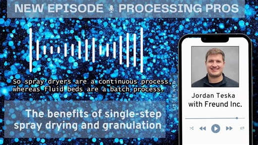 How can pharma manufacturers eliminate a full unit operation?In this Processing Pros podcast episode, @FreundGlobal's Jordan Teska discusses a single-step spray drying + granulation process improving flowability in bulk solids processing.🎧 Listen now: https://t.co/G3gALddFzX
