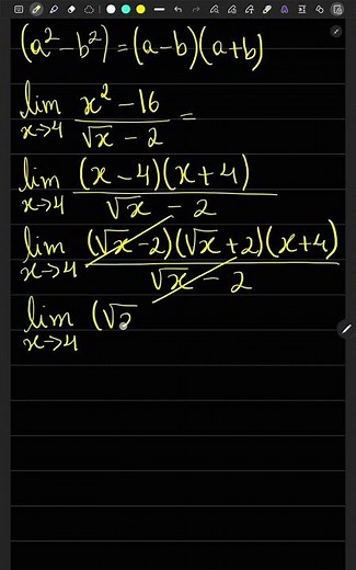 Limit with square root: [(x^2-16)/(\\sqrt{x}-2)] in 30 seconds #mathematics #calculus1 #rationalize