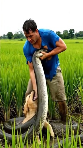 Puppy Nearly Swallowed by Giant Python #PythonVsDog #WildlifeRescue #SnakeAttack #DogLover