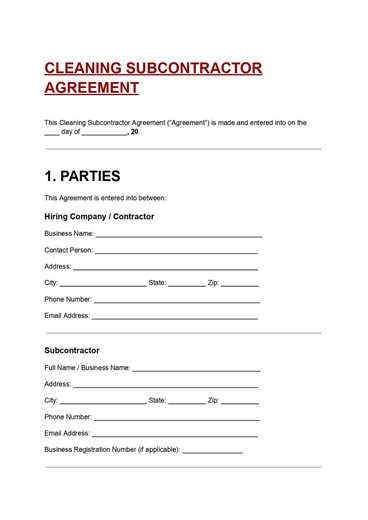 Cleaning Subcontractor Agreement Template | Janitorial Contract (DOC/PDF) - Etsy