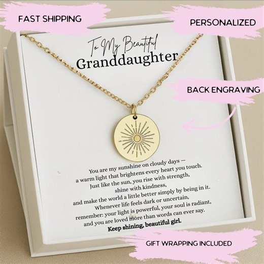 Personalized Granddaughter Sun Necklace, Granddaughter Christmas Gift, Granddaughter Jewelry, Great Granddaughter Keepsake Gifts, - Etsy