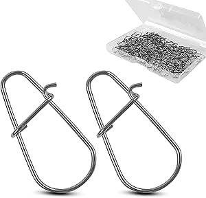 100pcs Fishing Nice Snaps Power Clips Fast Snaps Fishing Speed Clips Quick Change Duo Lock Snap Stainless Steel Snap Swivels for Freshwater Saltwater Crankbait Popper Lures Connector Tackle