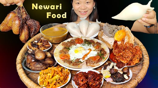 Newari Food Mukbang🤩Eating Newari Pizza, Bone Marrow, Marinated Buff & Fish Meat, Sweets Eating Show #newarifood #nepalifood #mukbang #eatingshow #bonemarrow #spicyfishcurry #spicybuffcurry #spicyfood #pizza | Gurung Eating Channel