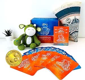 Kids Meditation Kit with Mandala Rug, Meditation Companion, Breathing Exercises, Mindfulness Guide & Affirmation Cards – Foster Positive Mindset and Inner Peace for Children (Mom's Choice Award)