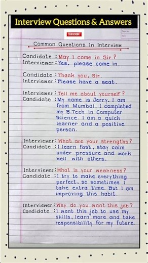 Interview Questions and Answers | Interview | Common interview Questions & Answers | #shorts