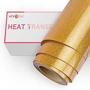 HTVRONT Gold Glitter HTV Vinyl Roll-12 x 15FT Gold Glitter Heat Transfer Vinyl for Shirts, Glitter Iron on Vinyl for All Cutter Machine，Easy to Cut for Heat Vinyl Design