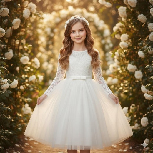 Boho Flower Girl Dress for Wedding Guest, White Lace Tulle Party Gown for Kids & Junior Bridesmaid, First Communion Dress, Girls Fall Outfit - Etsy