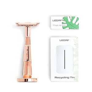 Leaf Shave | Leaf Twig Razor Set, Includes Twig Razor, Matching Stand, 50-Pack Single-Edge Blade Refills, and Blade Bank - Rose Gold