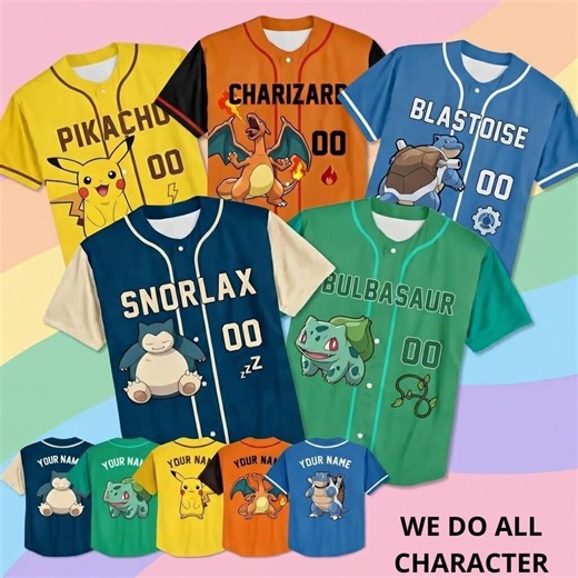 Custom Pokemon Baseball Jersey, Personalized Pikachu Squirtle Bulbasaur Shirt, Anime Birthday Gift for Kids, Family Outfit - Etsy