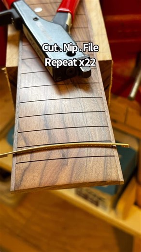 Jwa Guitars on Instagram: "Fret wire prep. #FretWire #FredTang #BoundFretboard #Preparation"