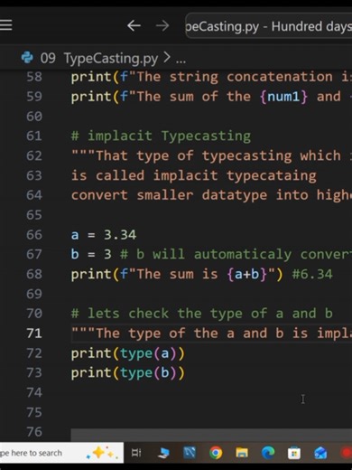 Day 10 | Implacit Type Casting In Python..#creatorsearchinsights #CodeWithHammad #viralvideos #viral #python