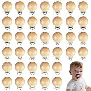 38 Pieces Wood Pacifier Clips Baby Grasping Suspender Clips Natural Beech Wood Pacifier Clip Holder Pacifier Clips Chain Accessories