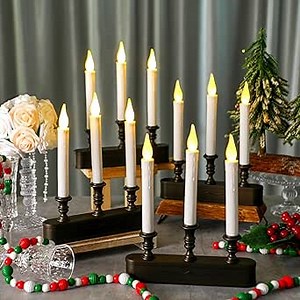 Leinuosen 4 Pack Christmas LED Window Candle 3 Window Candelabra with Black Base Battery Operated Flameless Candle with 8 Hour Timer for Christmas Weddings Party Home Decor(Without Battery)
