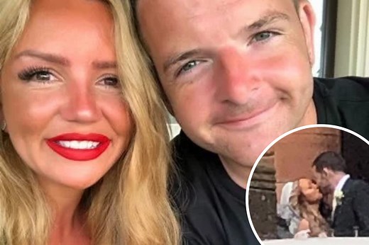Sweet moment Kevin Bridges kisses new bride Kerry Monaghan outside Glasgow church