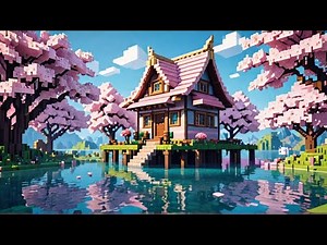 Building a Floating Cherry Blossom House in Minecraft on Water