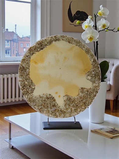 Crystalized Resin Table: Yellow Gold & Metallic White, Glam Home Decor - Etsy