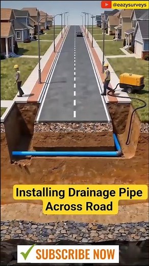 How to Install Water Pipe Across Road || Drainage Pipe installation #waterpipe #construction
