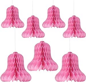 Pink Honeycomb Bells 7pcs Christmas Wedding Bells Hanging Pink Bridal Honeycomb Bells Paper Bells Decorating Supplies for Weddings Parties Baby Showers