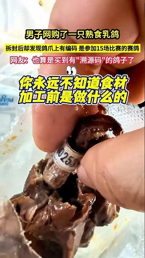 男子網購了一隻熟食乳鴿，拆封後卻發現鴿爪上有編碼，是參加15場比賽的賽鴿，網友：也算是買到有"溯原始碼"的鴿子了！#shorts