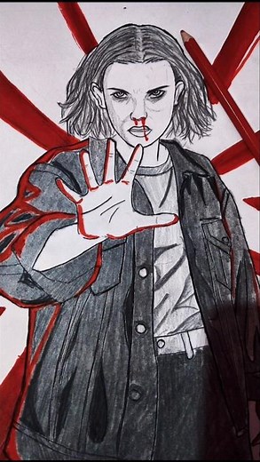 HOW TO DRAW ELEVEN|| FROM STRANGER THINGS ♥️ "it's red cord " #drawing #eleven #strangerthings