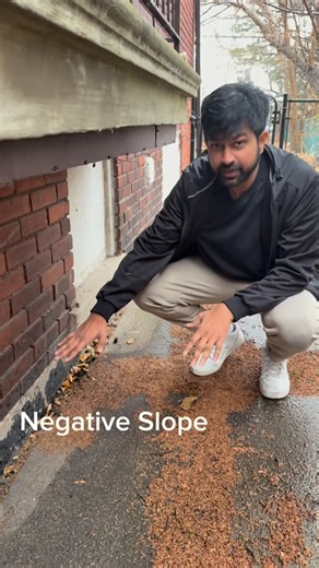 Vinayrao Medavarapu on Instagram: "Negative slope means the ground slopes toward your house, This directs rainwater straight to the foundation, Water pressure builds up against basement walls Leads to cracks, leaks, dampness, and mold. Basement flooding risk increases during heavy rain & snowmelt, you Can fix it Fix by regrading soil away from the house and Extend downspouts 6–10 feet from foundation also Improve drainage with gravel or French drains also don’t forget to Seal foundation cracks a