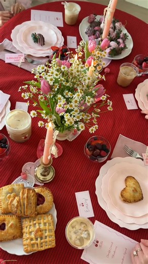 From a cozy café setup to custom stationery, cherry candles, heart balloons, and the sweetest little table details, every part of @karrisnissley’s Galentine’s Day celebration was designed to celebrate love and friendship. When the pajamas come out and the table is set just right, you know it’s going to be a good one. Shop all things Galentine’s at the link in bio. ________________________________ “vintage wedding cake” fill-in place cards, invitations & menus and “valentine wishes” gift tags by