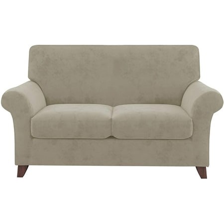Couch Cover Velvet Plush Sofa Slipcover (Loveseat, Khaki) - Walmart.ca