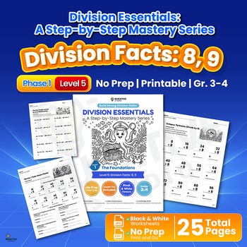 Division Facts 8, 9 Worksheets | No Prep Math Practice Gr 3-4 (L5)