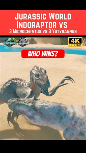 Indoraptor vs 3 Microceratus vs 3 Yutyrannus - Who wins? Jurassic World showdown 🦖 #jwe3 #shorts