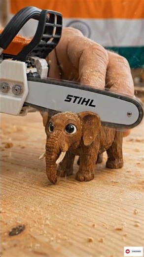 Mini STIHL Chainsaw Cutting Wooden Elephant | Satisfying ASMR#viral#shorts#minichainsaw
