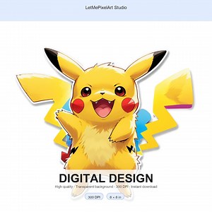 Pikachu Pokemon Digital PNG Design Transparent High Resolution 300 DPI Cartoon Pack - Etsy