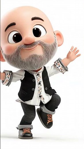 Bald man with beard Chibi style cartoon dancing