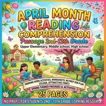 April Month Reading Comprehension Morning Worksheet 1st,2nd,3rd,4th,5th,6th,7th