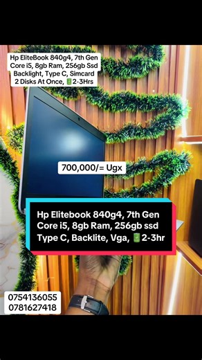 Hp Elitebook 840 G4 Core i5 8gb ram 256gb ssd storage 7th Generation 14 Inches Screen Typ C Port Simcard Slot Fingerprint Scanner Webcam Uses Both Ssd And Hdd At The same Time Wi-Fi Bluetooth Dp Port Keyboard Backlite Ethernet Port Sd Card Slot Vga Port Sc Card Slot Battery 2-3hrs #hewlettpackard #kampalalaptops