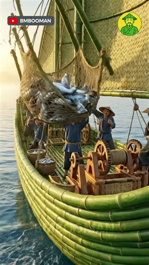 Chinese Bamboo Fish Catcher Boat | Automatic Sea Harvest Machine