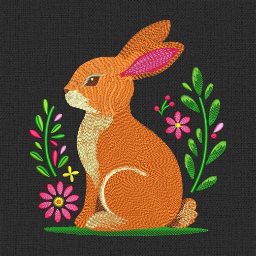 Rabbit With Flowers Embroidery Design - Bunny and Floral Pattern - 5 Sizes for DIY Projects - Etsy