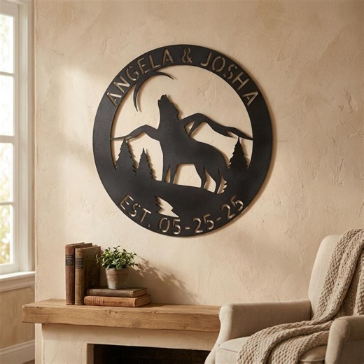 Personalized Howling Wolf Metal Wall Art Sign - Custom Name Laser Cut Decor for Home, Cabin, Lodge - Unique Rustic Wildlife Gift - Etsy