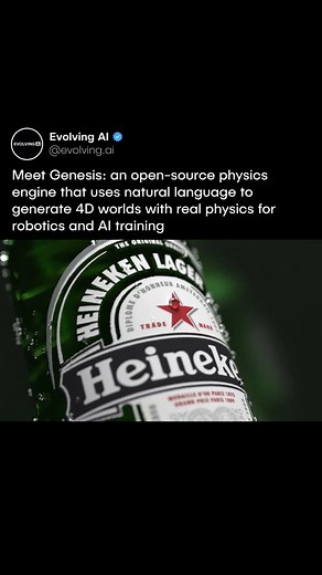 Evolving AI on Instagram: "This is the wildest thing of the year 🤯 Genesis is an open-source physics engine that creates 4D worlds for robotics and AI using natural language prompts. Written in Python, it's up to 80x faster than platforms like Isaac Gym, enabling quick, realistic simulations and AI training. Genesis generates environments, tasks, motions, and policies automatically, making it a game-changer for building interactive physical worlds and advancing robotics and AI development. What