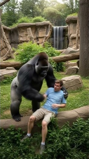 Gorilla saves man from falling #shorts #youtubeshorts #viral #trending #fyp