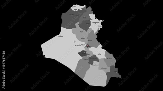 Vector map of Iraq with names of cities and with borders city