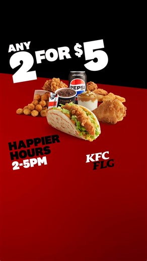 23K views · 146 reactions | Level up your snack game with 2 snacks for ONLY $5 on the Happier Hours menu Choose from a range of delicious snacks between 2pm-5pm 襤 | KFC | Facebook