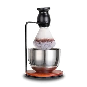 Shaving Brush Set for Men,3 in 1 Shaving Brush Set Includes Synthetic Brush, Steel Shaving Bowl and Stand (Set1)