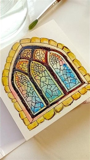 Beautiful Stained Glass Window | Easy Watercolor Painting #shorts #satisfyingart