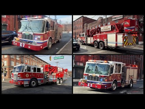 Paterson NJ Fire Dept Engine 7, Ladder 2 and Engine 2 responding at Market St and Mill St